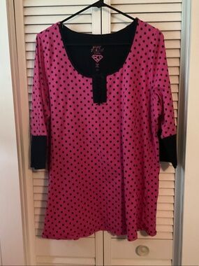 Betsey Johnson Pink and Black Polka Dot Tunic Pajama Top
